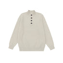 Buttoned Henley Neck Long Sleeve Crewneck Men Knit Sweater