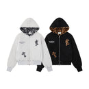 Leopard embroidered fur collar hooded cotton jacket