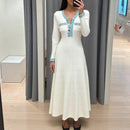 Autumn/Winter New Long Sleeve Denim Knit Maxi Dress, Simple Short Sleeve Long Dress, Slim Fit Sweater Dress V-Neck