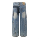 Spray painted and dirty wide leg jeans