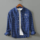New Casual Men's Long Sleeved Shirt Lapel Loose Men's Plaid Shirt
