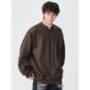 Fabric Mock Round Neck Pullover Hoodie Men's Loose Casual