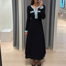 Autumn/Winter New Long Sleeve Denim Knit Maxi Dress, Simple Short Sleeve Long Dress, Slim Fit Sweater Dress V-Neck