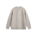 Henley Collar Design Unisex Loose Casual Knitwear