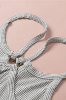 White Striped Henley Tank Tops