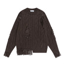 Twisted Fried Dough Twists Crochet Perforated Round Neck Sweater