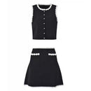 Floral Crochet Vest amp Color-Blocking A-Line Mini Skirt Set