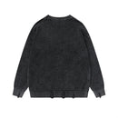 Letter printed vintage washed long sleeved pullover knitted sweater
