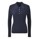 Home French Style Embroidered Ribbed Polo Neck Long Sleeve Knit Top