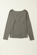 Khaki Long Sleeve V Neck Stitching Henley Top