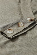 Khaki Long Sleeve V Neck Stitching Henley Top
