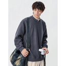 Fabric Mock Round Neck Pullover Hoodie Men's Loose Casual