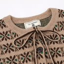 Rice jacquard round neck cardigan sweater
