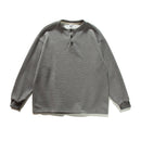 Henley Neck Sweater Loose Casual Waffle Knit Pullover