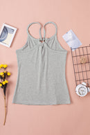 White Striped Henley Tank Tops
