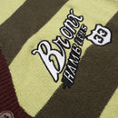 Striped letter embroidered V-neck knitted cardigan sweater