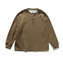 Henley Neck Sweater Loose Casual Waffle Knit Pullover