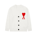 Knitted cardigan with small heart jacquard, loose fit, single-breasted sweater coat for autumn and winter.