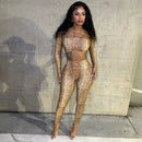 Snake Print Crop Top with Long Sleeves &amp; Fitted Pants Two-Piece Set