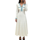 Autumn/Winter New Long Sleeve Denim Knit Maxi Dress, Simple Short Sleeve Long Dress, Slim Fit Sweater Dress V-Neck