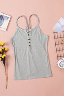 White Striped Henley Tank Tops