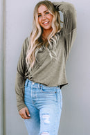 Khaki Long Sleeve V Neck Stitching Henley Top