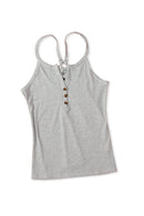 White Striped Henley Tank Tops