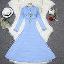 Autumn/Winter New Long Sleeve Denim Knit Maxi Dress, Simple Short Sleeve Long Dress, Slim Fit Sweater Dress V-Neck