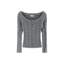 Cable Knit Off-Shoulder Grey Knitwear Top for Women, Long Sleeve