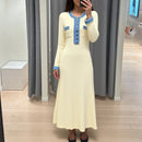 Autumn/Winter New Long Sleeve Denim Knit Maxi Dress, Simple Short Sleeve Long Dress, Slim Fit Sweater Dress V-Neck