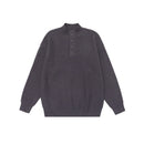 Buttoned Henley Neck Long Sleeve Crewneck Men Knit Sweater