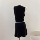Floral Crochet Vest amp Color-Blocking A-Line Mini Skirt Set