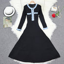 Autumn/Winter New Long Sleeve Denim Knit Maxi Dress, Simple Short Sleeve Long Dress, Slim Fit Sweater Dress V-Neck
