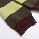 Striped letter embroidered V-neck knitted cardigan sweater