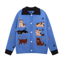 Cute cat embroidered lapel sweater cardigan jacket