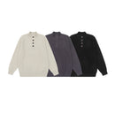 Buttoned Henley Neck Long Sleeve Crewneck Men Knit Sweater