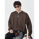 Fabric Mock Round Neck Pullover Hoodie Men's Loose Casual