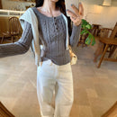 Cable Knit Off-Shoulder Grey Knitwear Top for Women, Long Sleeve
