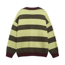 Striped letter embroidered V-neck knitted cardigan sweater