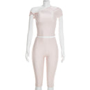 Style Women's Fashion Sexy Solid Color Slim Fit Asymmetrical Shoulder Knot Set