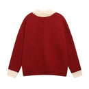 Cute cat embroidered lapel sweater cardigan jacket
