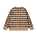 Rice jacquard round neck cardigan sweater
