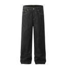 Loose wide leg denim pants with bright stitching