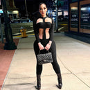 Fashionable Style Hollow-out Elastic Slim Fit Long Sleeve Sports Pants for Women