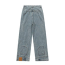 Reverse worn denim pants with inverted pockets design