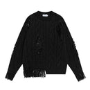 Twisted Fried Dough Twists Crochet Perforated Round Neck Sweater