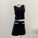 Floral Crochet Vest amp Color-Blocking A-Line Mini Skirt Set