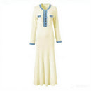 Autumn/Winter New Long Sleeve Denim Knit Maxi Dress, Simple Short Sleeve Long Dress, Slim Fit Sweater Dress V-Neck