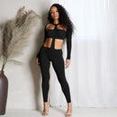 Fashionable Style Hollow-out Elastic Slim Fit Long Sleeve Sports Pants for Women