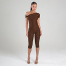 Style Women's Fashion Sexy Solid Color Slim Fit Asymmetrical Shoulder Knot Set